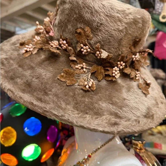Elegant Faux Fur Hat with Floral Accents